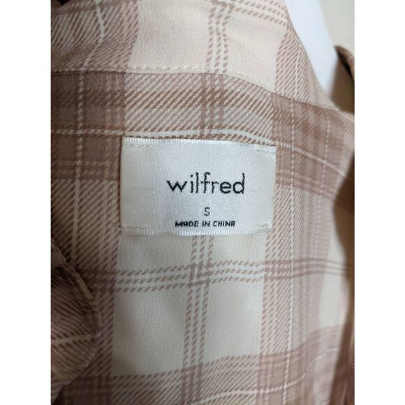 Aritzia Wilfred Alma Brown and Cream Silk Plaid Button Down Shirt Women's Size S - Picture 4 of 13